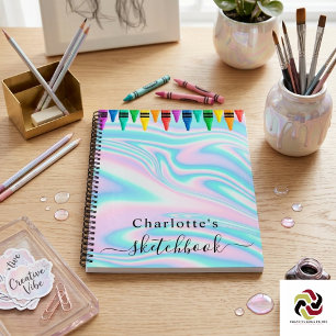 Cahier de croquis Fille aux gouttes roses holograp