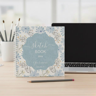 Cahier de croquis floral bleu poussiéreux