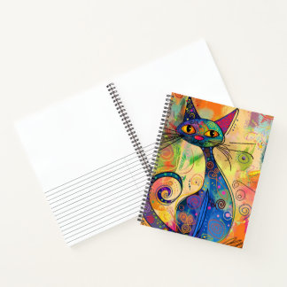 Cahier de croquis ligné chat gribouillage abstrait