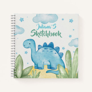 Cahier de croquis personnalisable Dinosaure Bleu