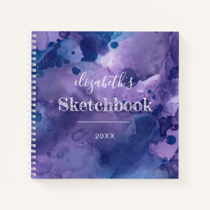 Cahier de croquis personnalisé aquarelle bleu viol