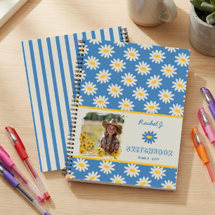 Cahier de croquis personnalisé Blue Daisy & rayure