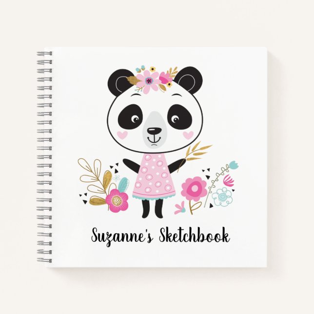 Cahier de croquis pour enfants Panda rose mignon (Devant)