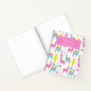Cahier de croquis rose lama cactus féminin mignon