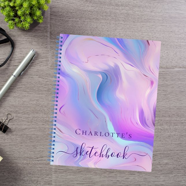 Cahier de croquis rose violet holographique script (Créateur téléchargé)
