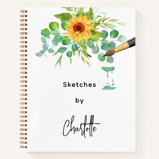 Cahier de croquis tournesols eucalyptus nom écritu (Devant)