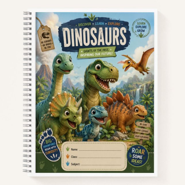 Cahier de dinosaure mignon | Couverture de cahier  (Devant)