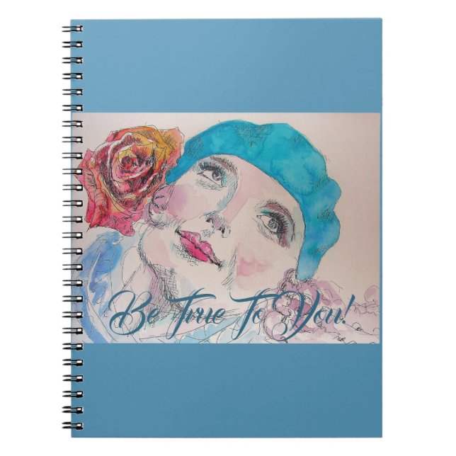 Cahier de fille avec un béret à la rose rouge sois (Devant)