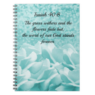 Cahier de fleurs aqua avec verset des Écritures Is