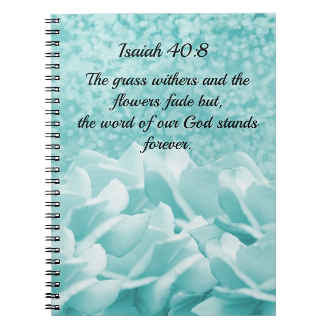 Cahier de fleurs aqua avec verset des Écritures Is (Devant)