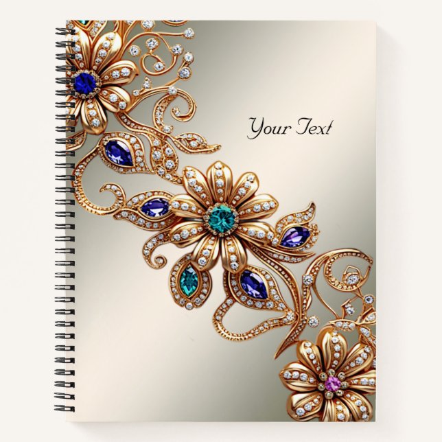 Cahier de fleurs de bijoux d'or élégant (Devant)
