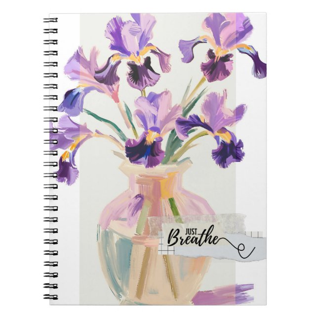 Cahier de fleurs d'Iris violettes "Respirez simple (Devant)