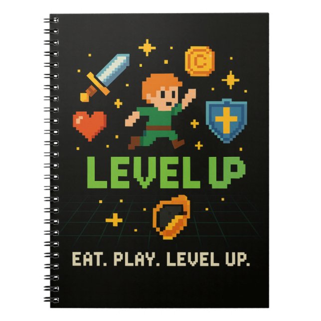 Cahier de Gamer « Level Up » – Style de jeu vidéo  (Devant)