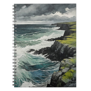 Cahier de la côte verte sauvage avec vagues déferl