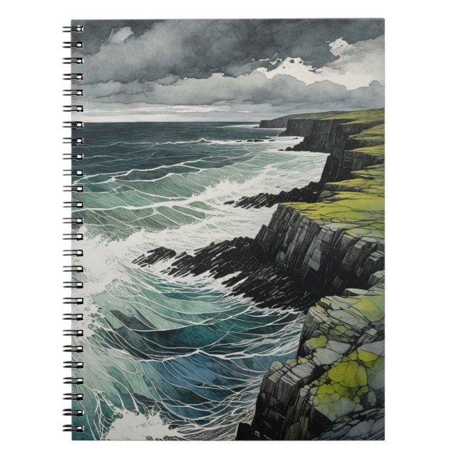 Cahier de la côte verte sauvage avec vagues déferl (Devant)