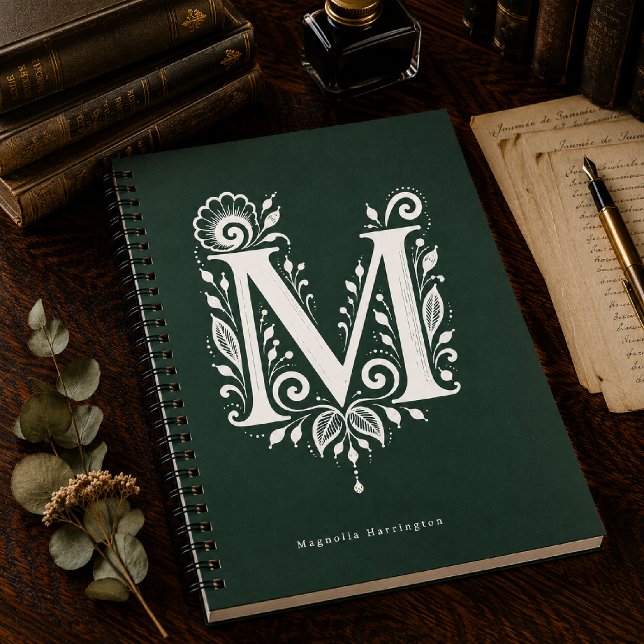 Cahier de monogramme botanique en linogravure à la (Créateur téléchargé)