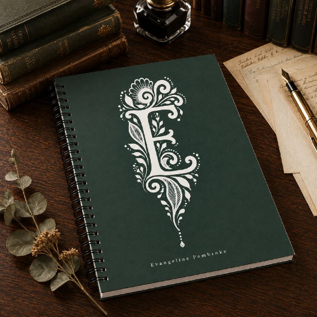 Cahier de monogramme botanique en linogravure Lett (Créateur téléchargé)
