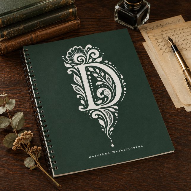 Cahier de monogramme botanique en linogravure Lett (Créateur téléchargé)