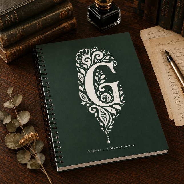 Cahier de monogramme botanique en linogravure Lett (Créateur téléchargé)