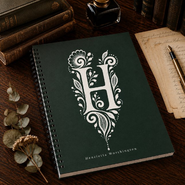 Cahier de monogramme botanique en linogravure Lett (Créateur téléchargé)