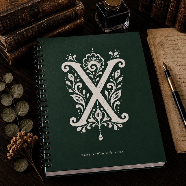 Cahier de monogramme botanique en linogravure Lett (Créateur téléchargé)