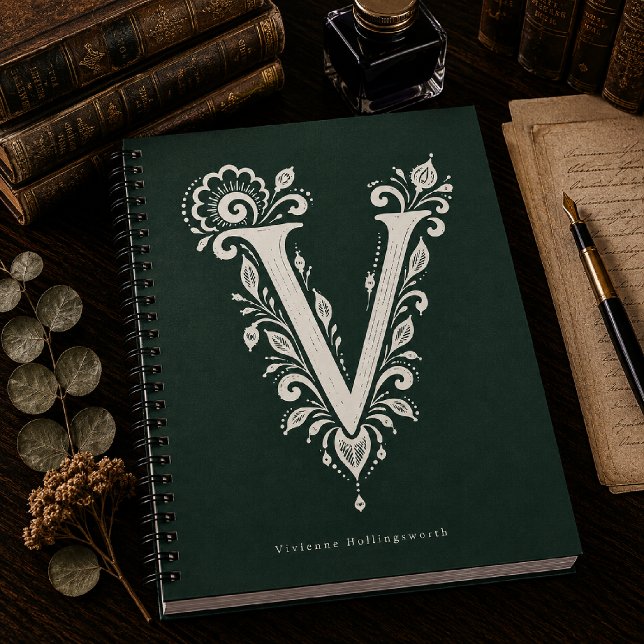 Cahier de monogramme botanique en linogravure Lett (Créateur téléchargé)