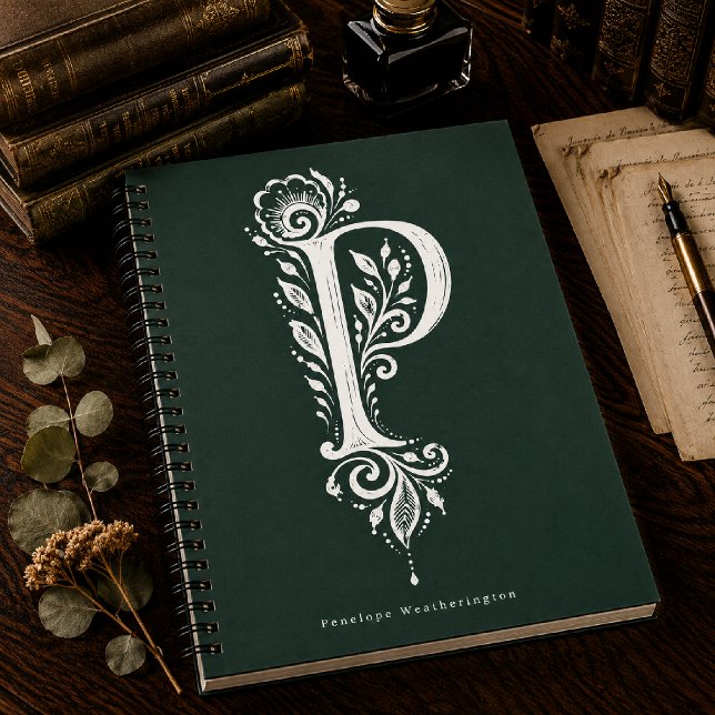 Cahier de monogramme botanique en linogravure Lett (Créateur téléchargé)