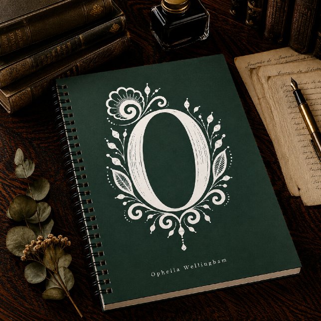 Cahier de monogramme botanique en linogravure Lett (Créateur téléchargé)
