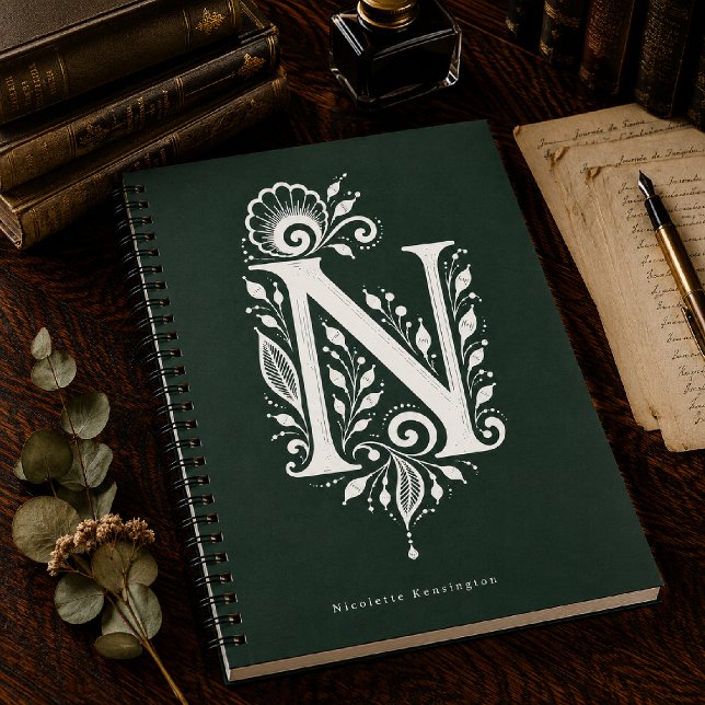 Cahier de monogramme botanique en linogravure Lett (Créateur téléchargé)