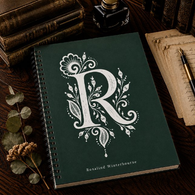 Cahier de monogramme botanique en linogravure Lett (Créateur téléchargé)