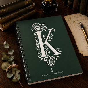 Cahier de monogramme botanique en linogravure Lett