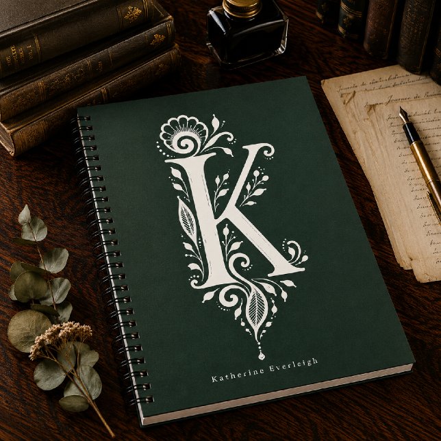 Cahier de monogramme botanique en linogravure Lett (Créateur téléchargé)