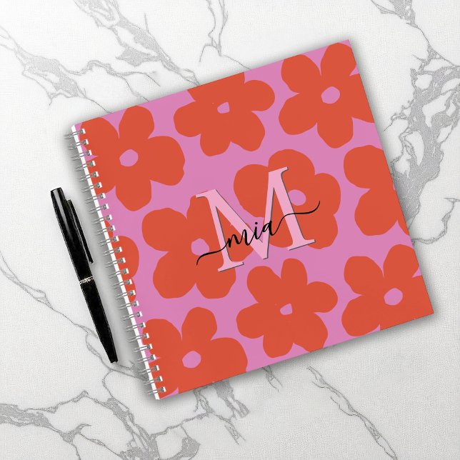 Cahier de monogramme floral rétro lumineux (Créateur téléchargé)