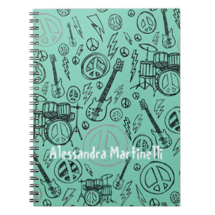 Cahier de musique Aqua Teal Doodles Guitares et ta