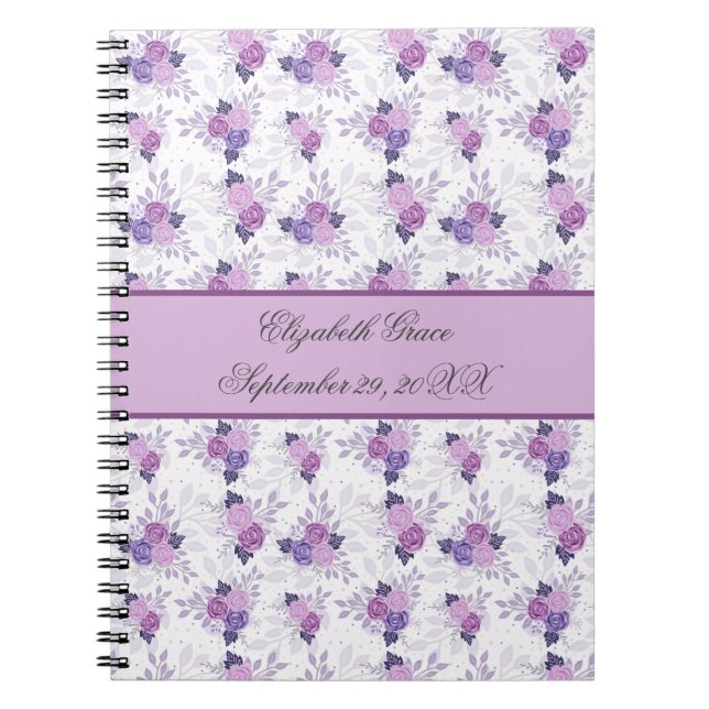 Cahier de naissance à monogramme floral rose viole (Devant)