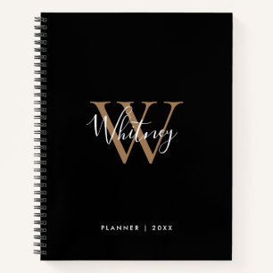 Cahier de nom à monogramme à écriture dorée noire