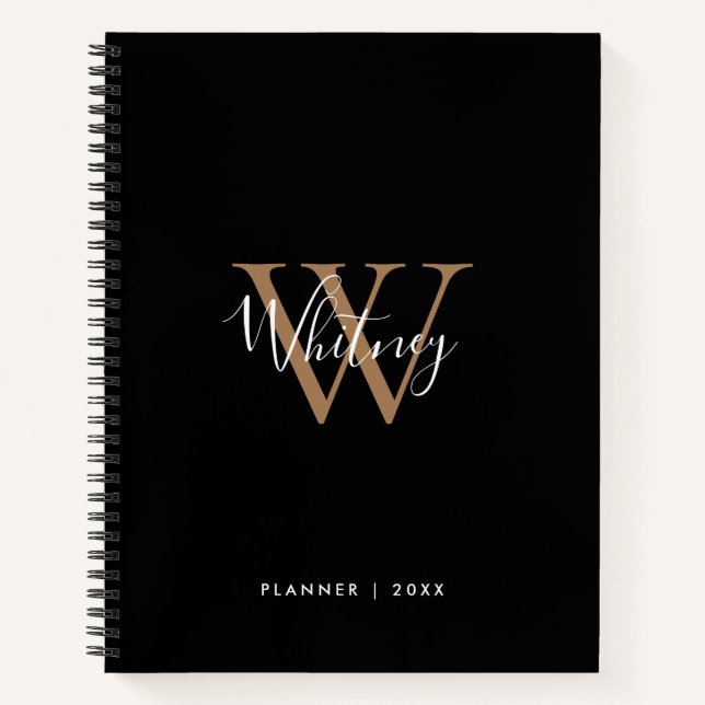 Cahier de nom à monogramme à écriture dorée noire  (Devant)