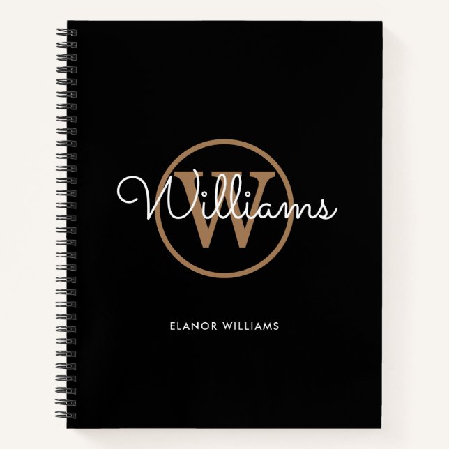 Cahier de nom monogramme or noir écriture élégante (Devant)