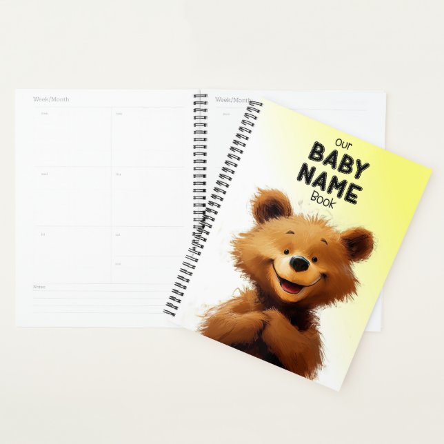 Cahier de Noms de Bébé Ourson Mignon (Devant avec enveloppe)