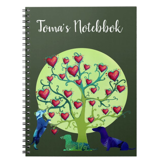 Cahier de noms de cœurs de chiens Dachshund (Devant)