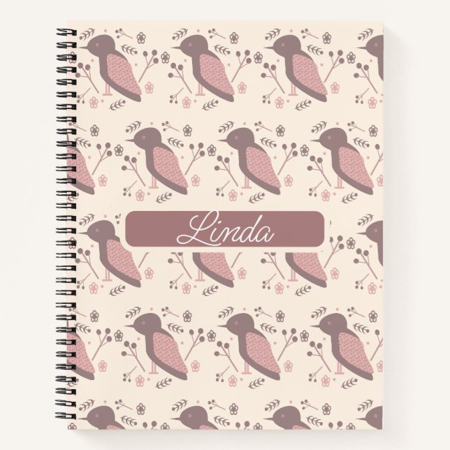 Cahier de notes Bohemian Birds Rose Muet Nom (Devant)