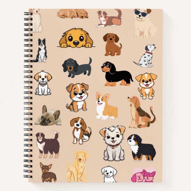 Cahier de notes Monogramme à motif de chiens aquar (Devant)