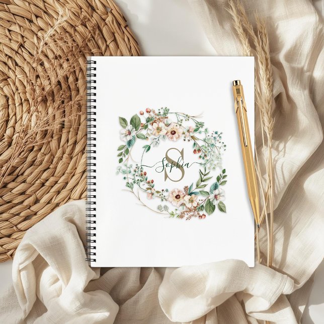 Cahier de notes personnalisé avec monogramme flora (Créateur téléchargé)