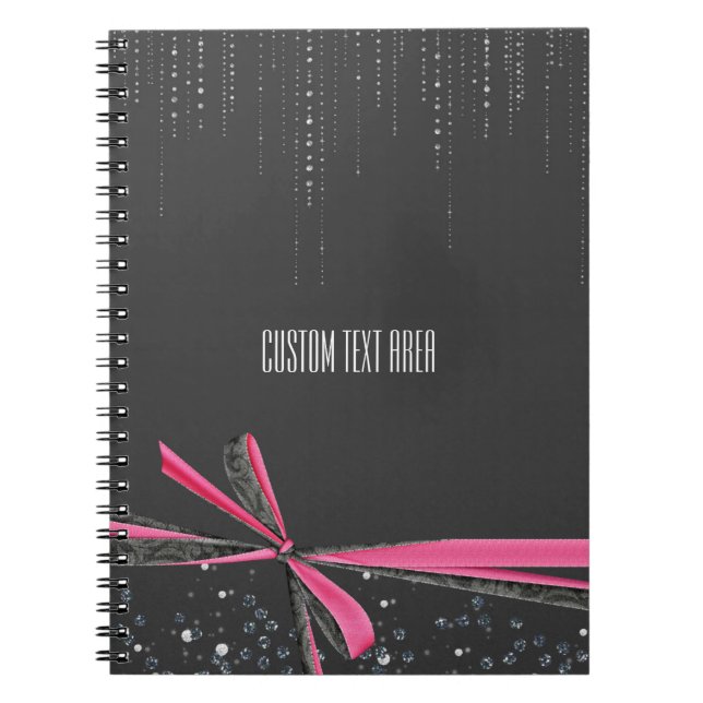 Cahier de notes Ruban à paillettes et nœud rose &  (Devant)