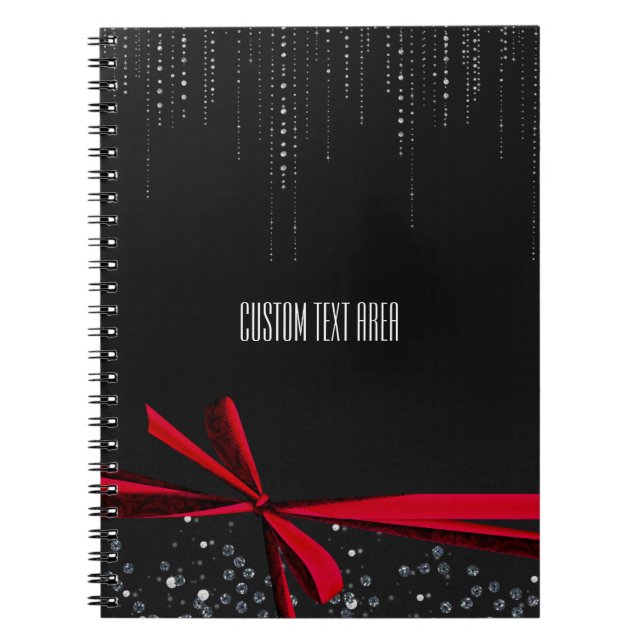 Cahier de notes Ruban à paillettes et nœud rouge & (Devant)