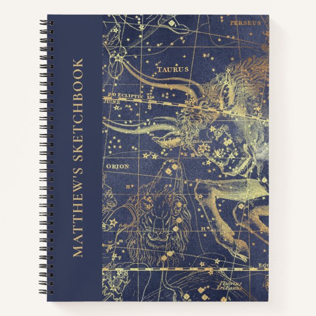 Cahier de nuit étoilé astrologique avec nom (Devant)