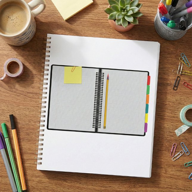 Cahier de papier graphique ouvert avec crayon (Créateur téléchargé)