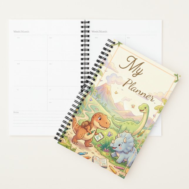 Cahier de planification d'aventure DINO pour enfan (Devant avec enveloppe)