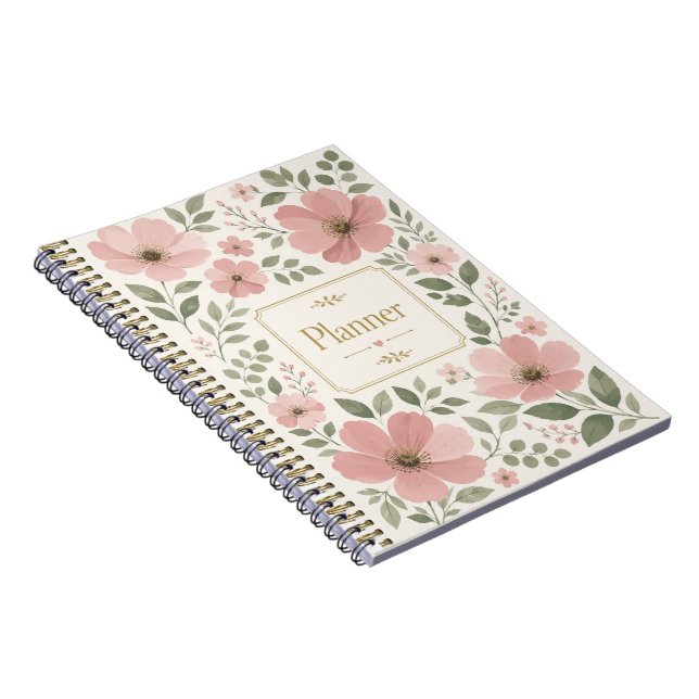 Cahier de planification floral vert sauge et rose  (Côté Droit)