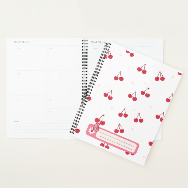 Cahier de planification scolaire Cherry Hearts pou (Devant avec enveloppe)